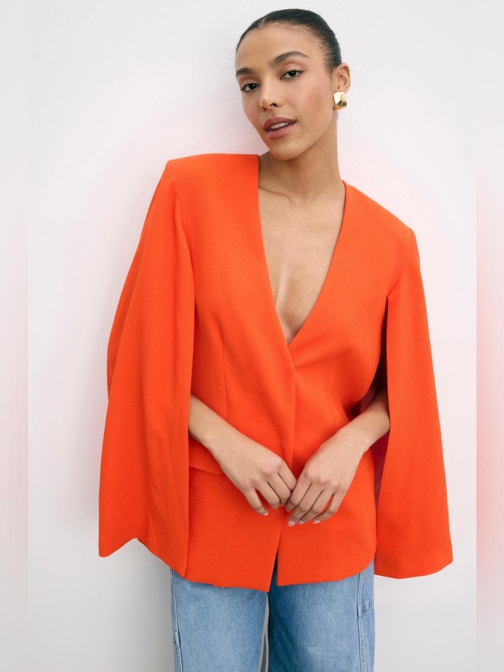 Rodebjer Gia Vibrant Orange Cape-Sleeve Blazer Sz Small.